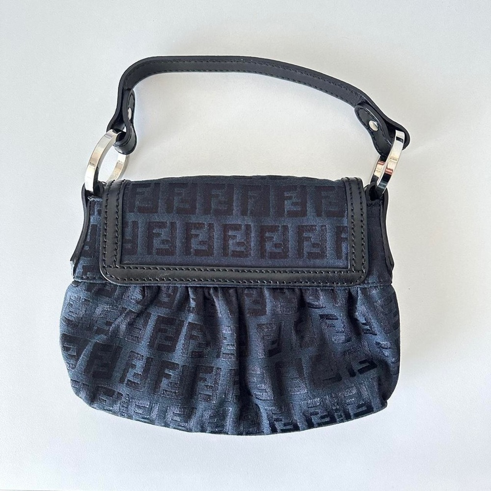 Fendi Leather Trimmed Black Zucca Mini Chef Bag